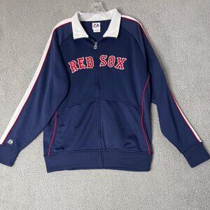Boston Red Sox Full Zip Jacket Mens Medium MLB Baseball Navy White Trim Majestic